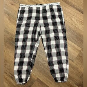 💗 Victoria’s Secret Jogger Pajama Pants L Shimmer Plaid Black White Pink Logo